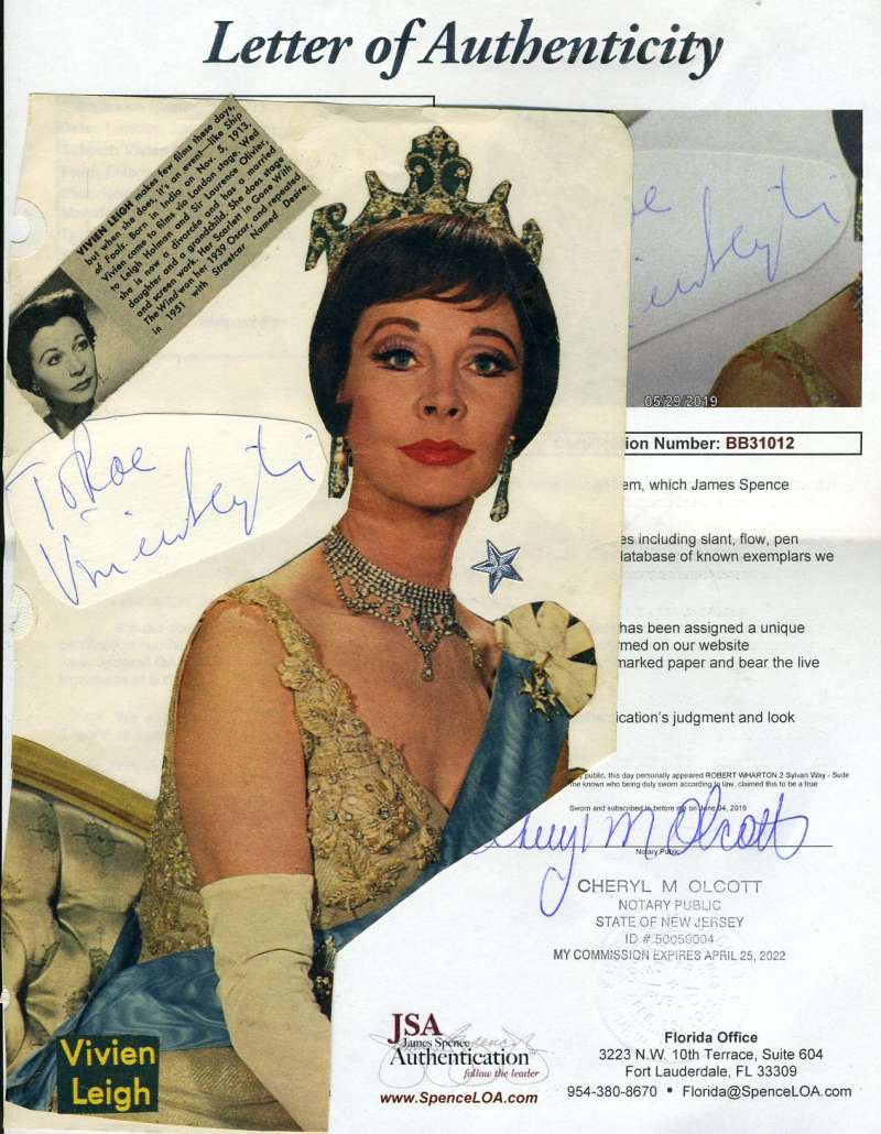 Vivien Leigh Jsa Coa Hand Signed Vintage Album Page Photos Authentic Autograph