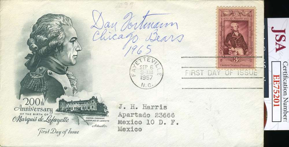 Dan Fortmann Jsa Autograph  1957 Fdc Cache Hand Signed
