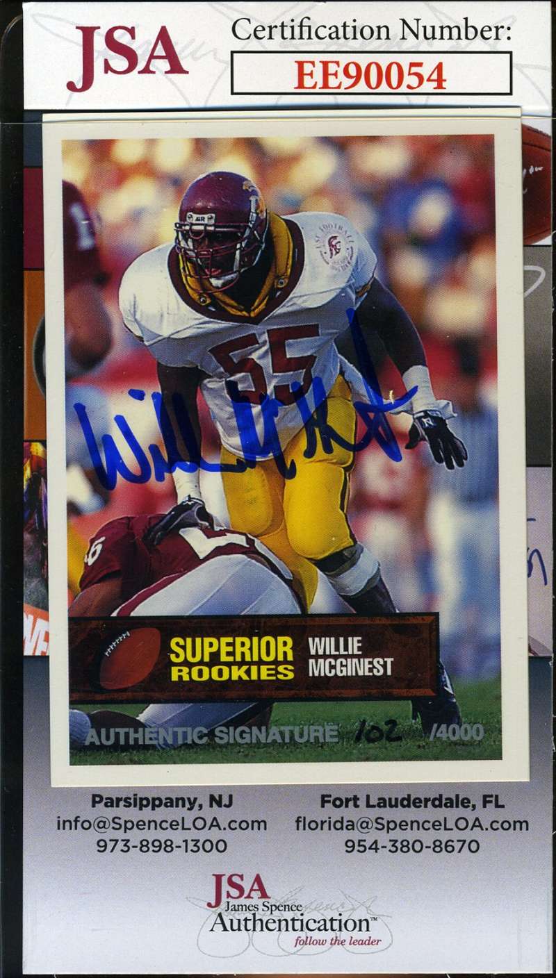 Willie Mcginest 1994 Superior Rookie Jsa Coa Hand Signed Authentic Autograph