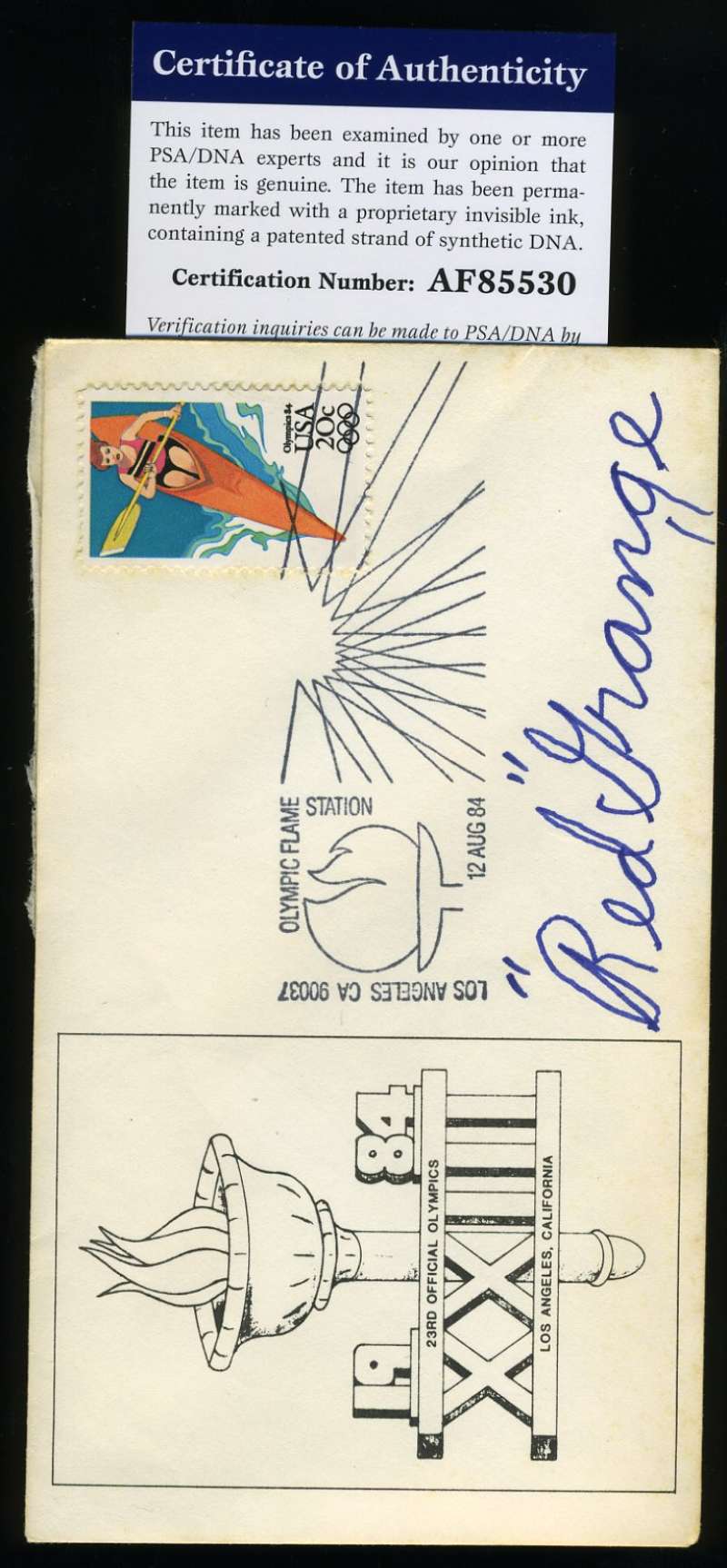 Red Grange Psa Dna Coa Signed 1984 Olympics Fdc Cache Autograph