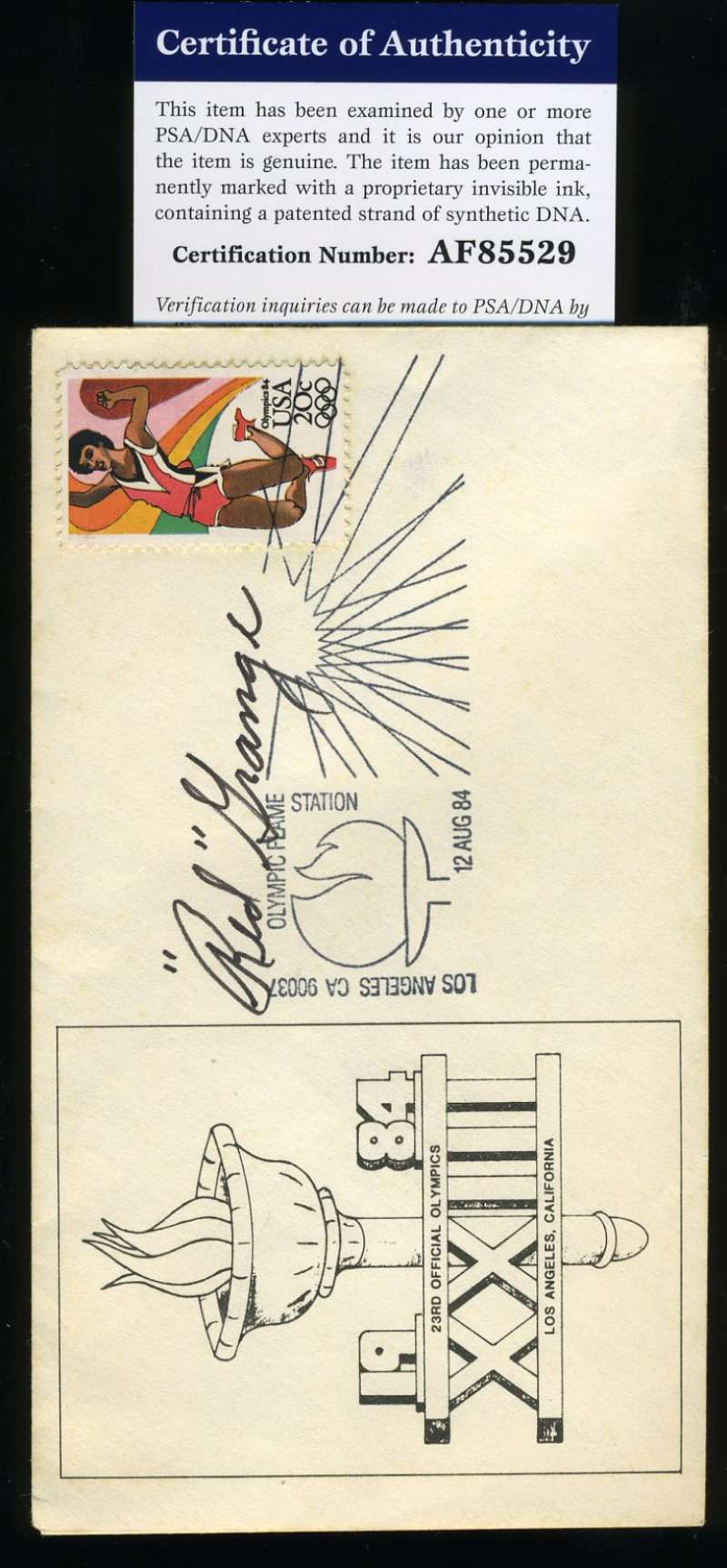 Red Grange Psa Dna Coa Signed 1984 Olympics Fdc Cache Autograph