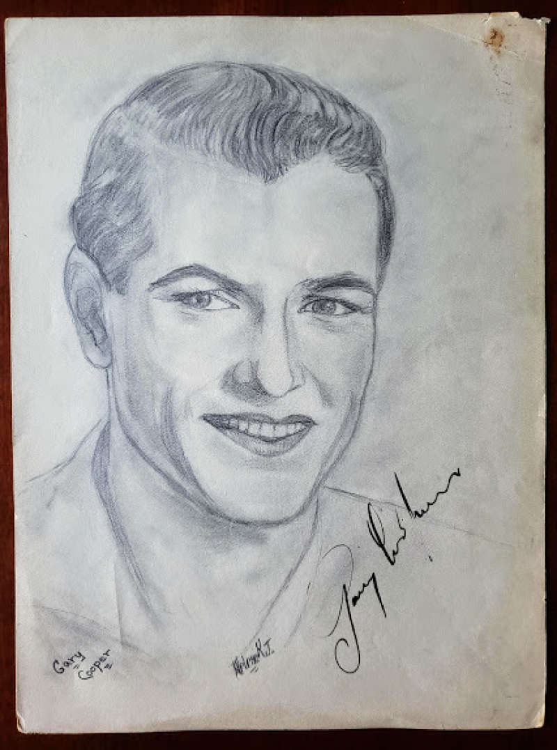 Gary Cooper PSA DNA Coa Hand Signed 9x12 Original 30`s Hand Drawn Photo Autograph