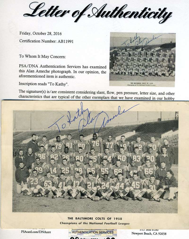 Alan Ameche PSA DNA Coa Autograph Hand Signed5x7 1958 Photo