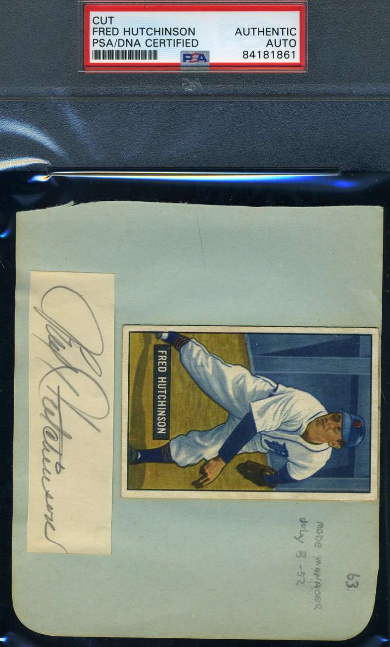 Fred Hutchinson PSA DNA Coa Autograph Hand Signed Album Page With 1951 Bowman