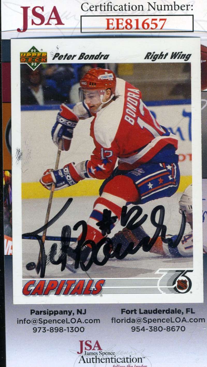 Peter Bondra JSA Coa Autograph 1992 Upper Deck Hand Signed