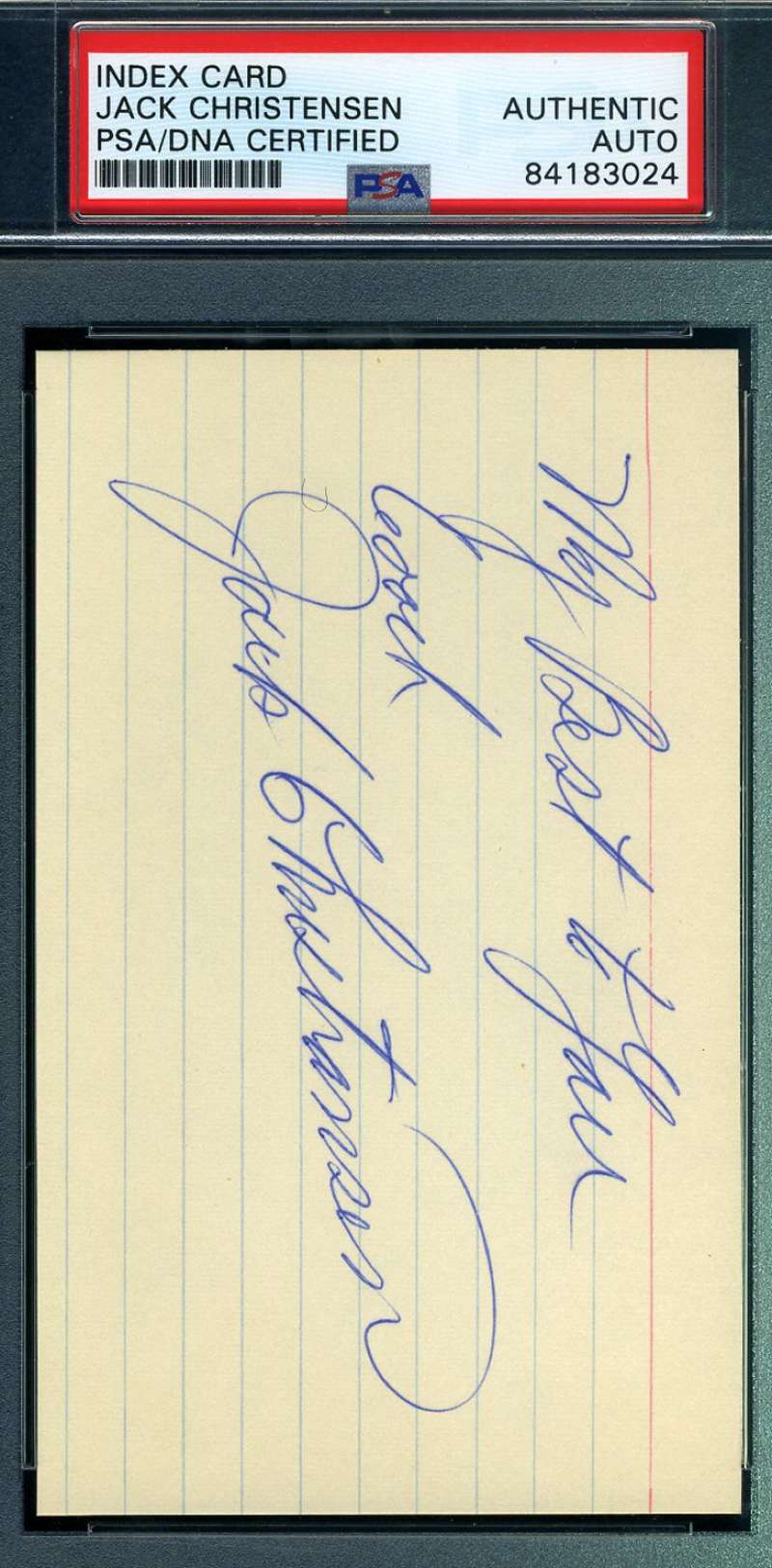 Jack Christensen PSA DNA Coa Autograph Hand Signed 3x5 Index Card