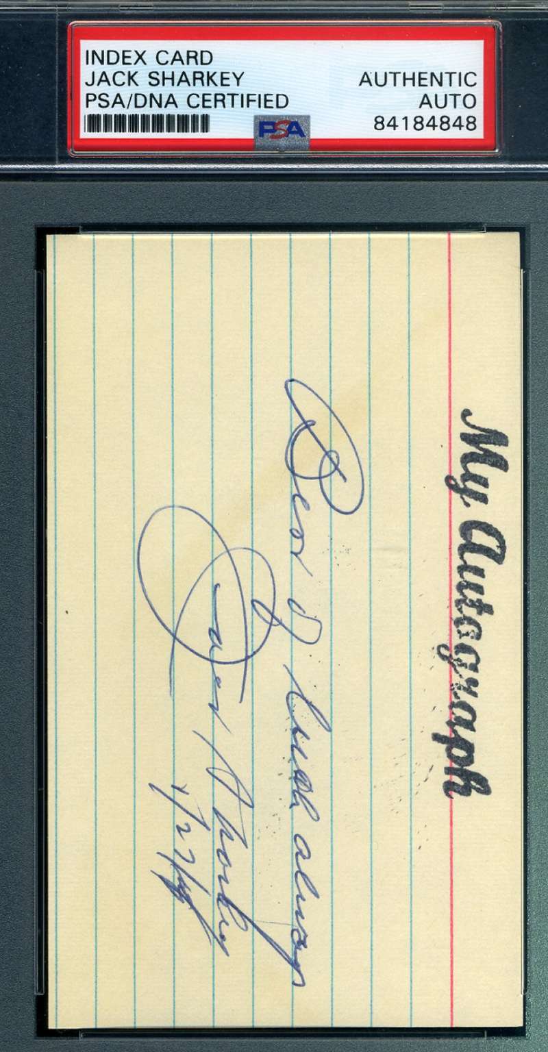 Jack Sharkey PSA DNA Coa Hand Signed 3x5 Index Card Autograph