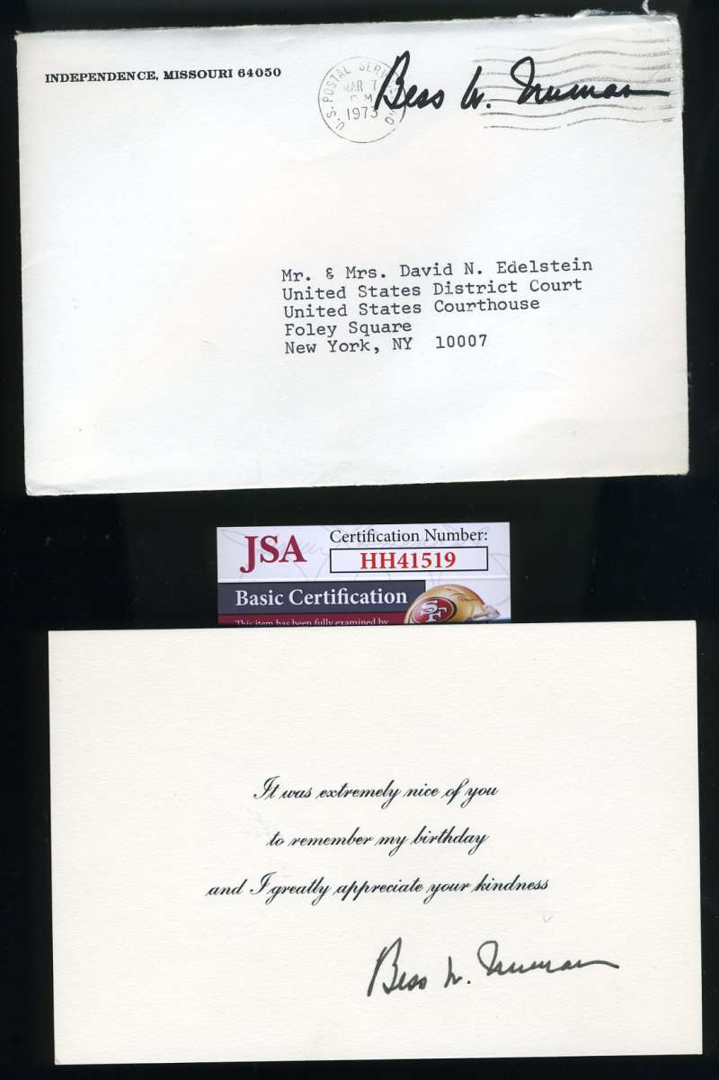 Bess Truman JSA Cert Signed Christmas Card Autograph