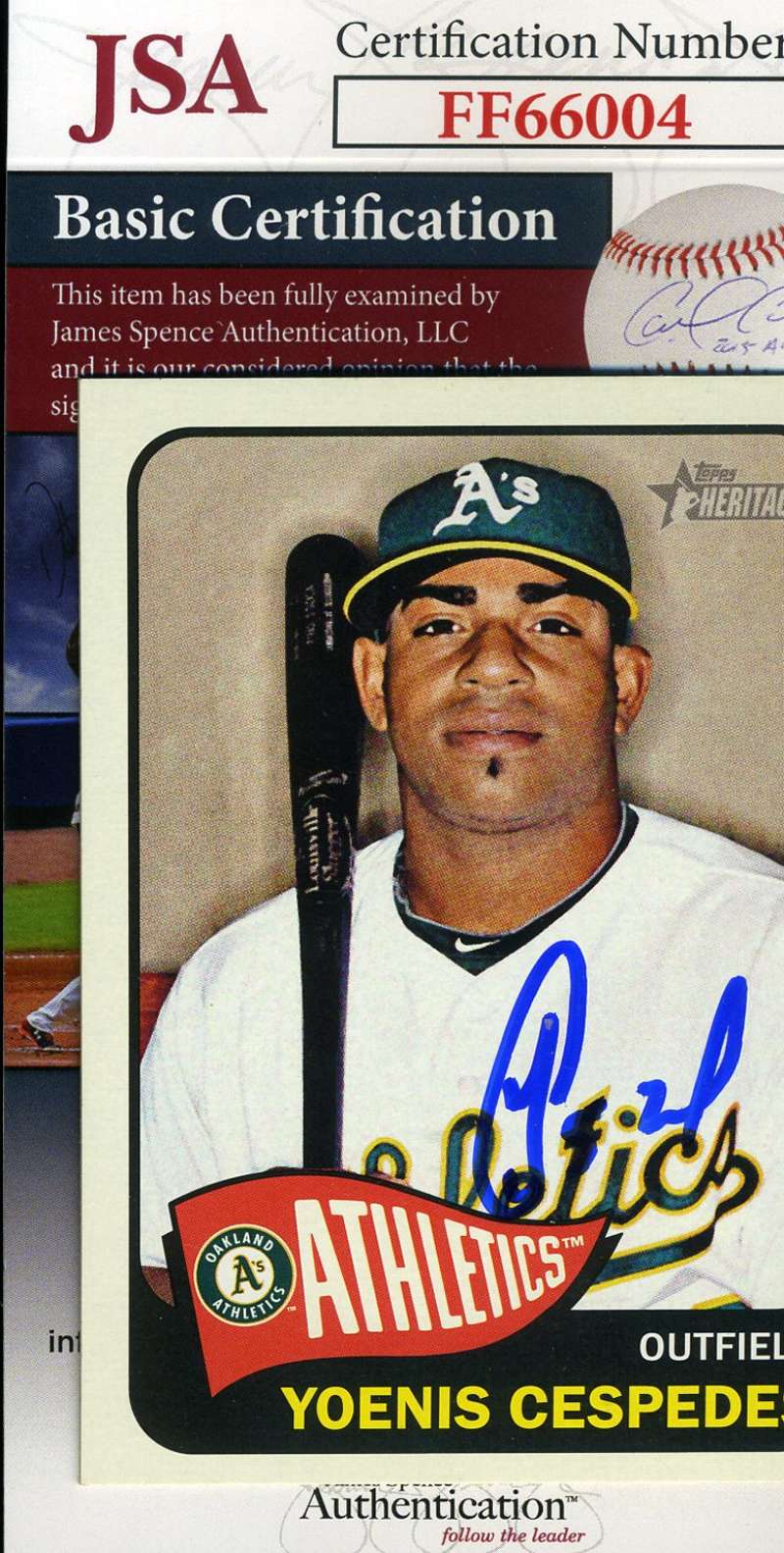Yoenis Cepesdes 2014 Topps Rookie JSA Coa Autograph Authentic Hand Signed