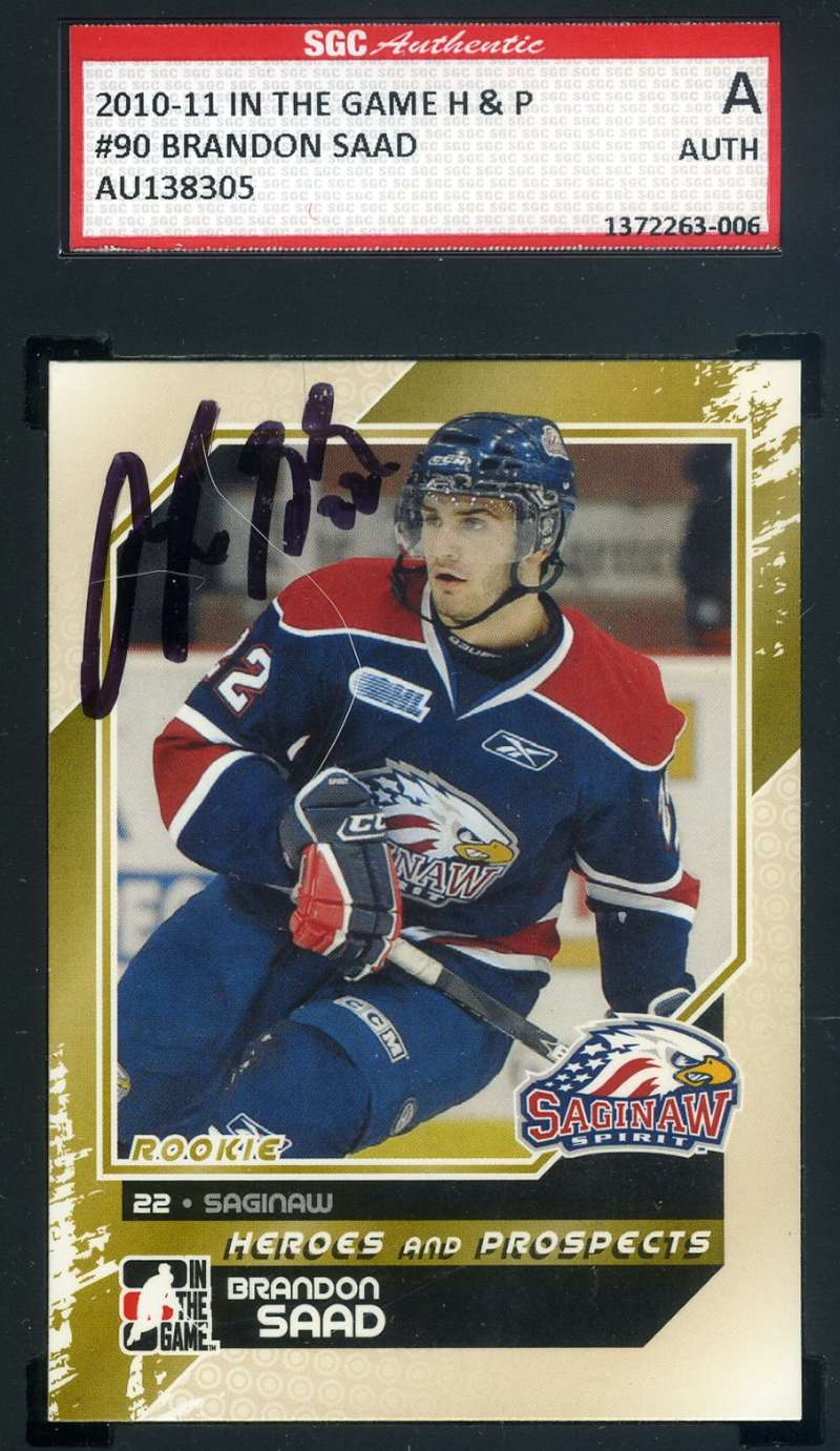 Brandon Saad 2010 11 In The Game Rookie SGC Coa Autograph Authentic Hand Signed