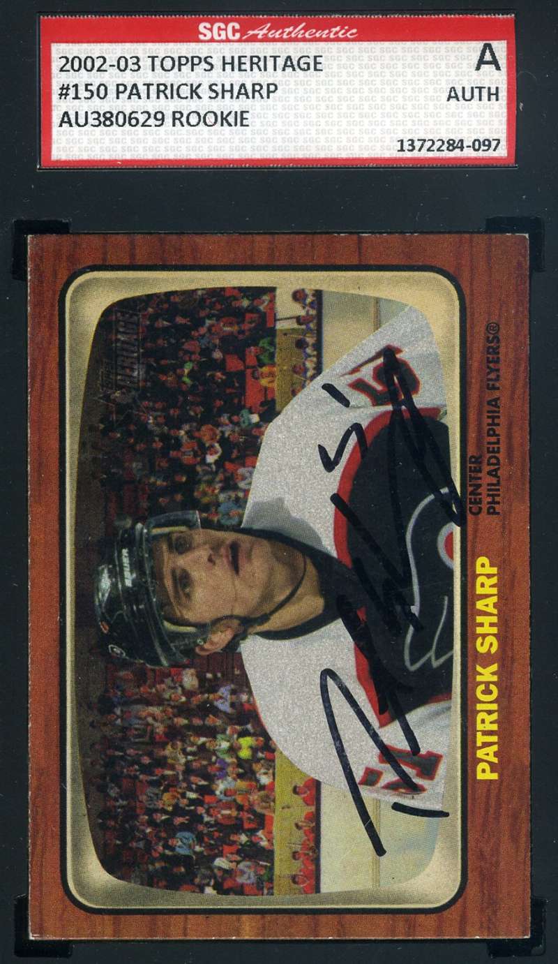 Patrick Sharp 2002 03 Topps Heritage Rookie SGC Coa Autograph Authentic Hand Signed