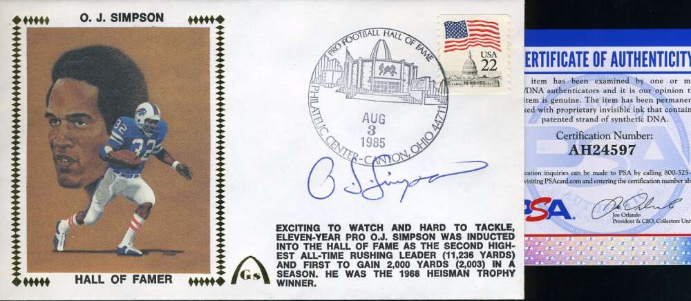 Oj Simpson PSA DNA Coa Autograph Hand Signed 1985 HOF FDC Cache