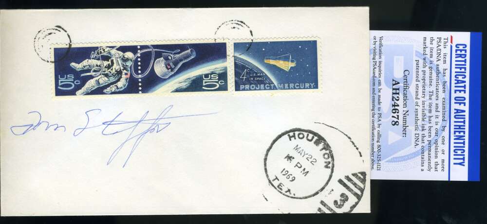Tom Stafford PSA DNA Cert Hand Signed NASA 1969 FDC Cache Autograph