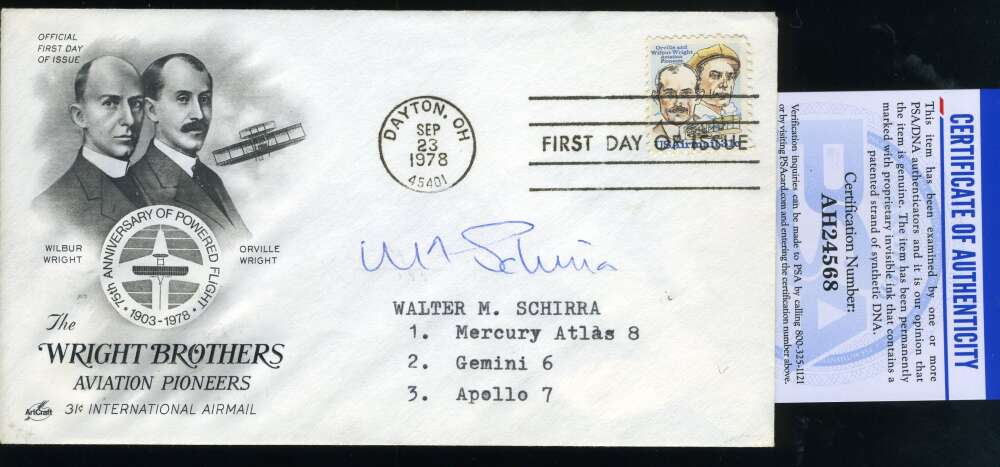 Wally Schirra PSA DNA Coa Hand Signed 1978 FDC Cache NASA Autograph