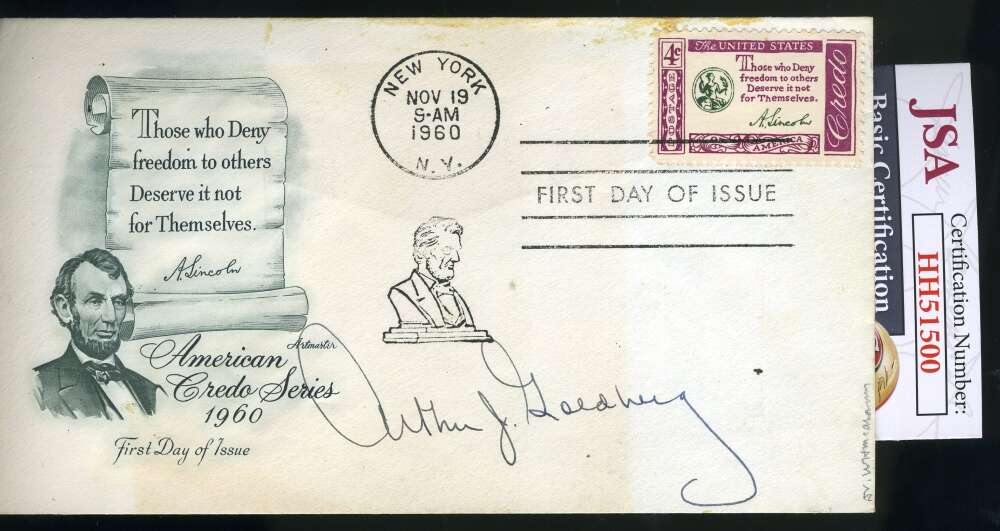 Judge Arthur Goldberg JSA Coa Hand Signed 1960 FDC Cache Supreme Court Justice Autograph