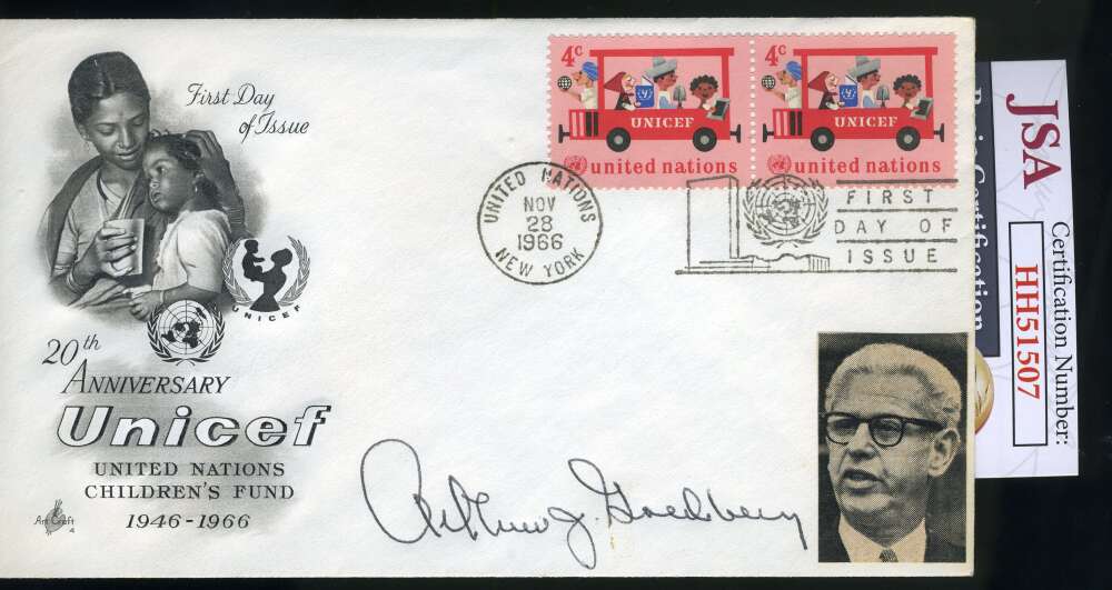 Judge Arthur Goldberg JSA Coa Hand Signed 1966 FDC Cache Supreme Court Justice Autograph