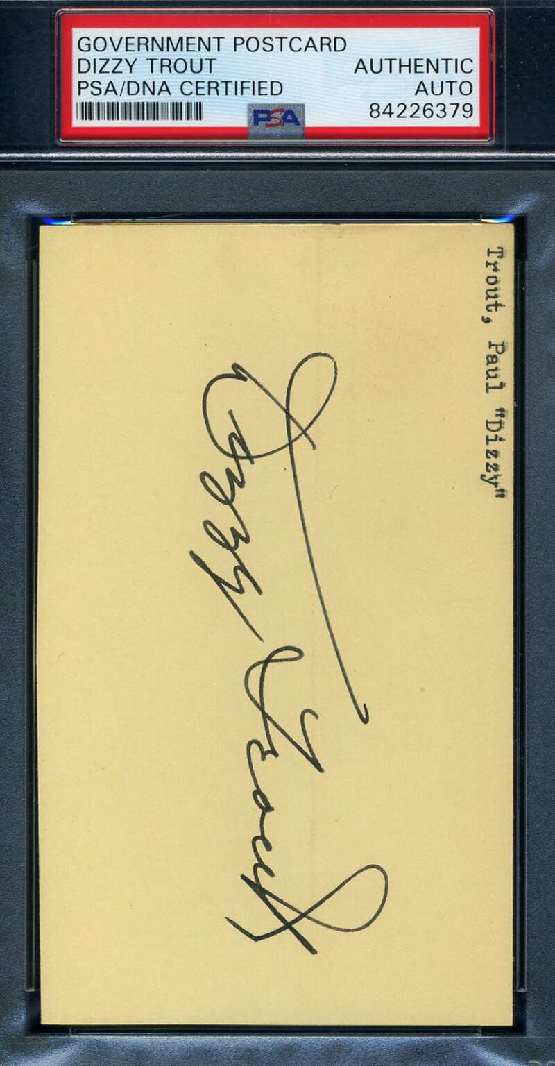 Dizzy Trout PSA DNA Coa Autograph Hand Signed 1952 Government Postcard GPC
