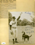 Vin Scully George Shuba Billy Cox Ben Wade JSA Signed Wire Photo On Album Page Autograph