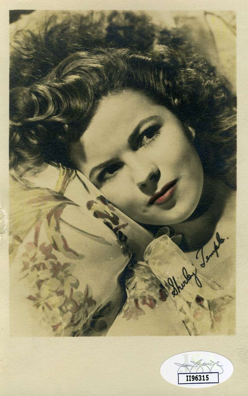 Shirley Temple JSA Coa Signed 1940`s Photo GPC Govt Postcard Autograph