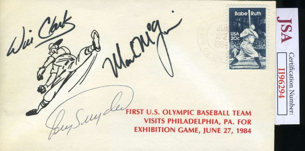 Mark McGwire Will Clark Cory Snyder JSA Coa Autograph Hand Signed 1984 Olympics FDC Cache