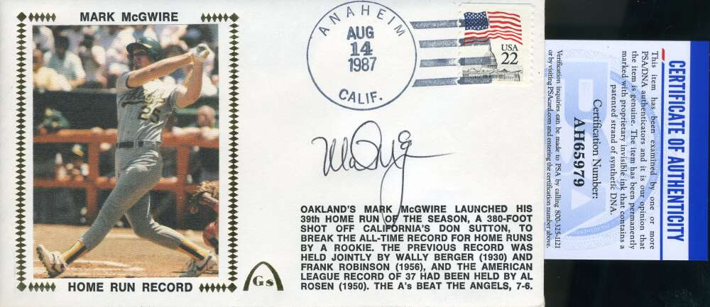 Mark McGwire PSA DNA Coa Autograph Hand Signed 1987 FDC Cache
