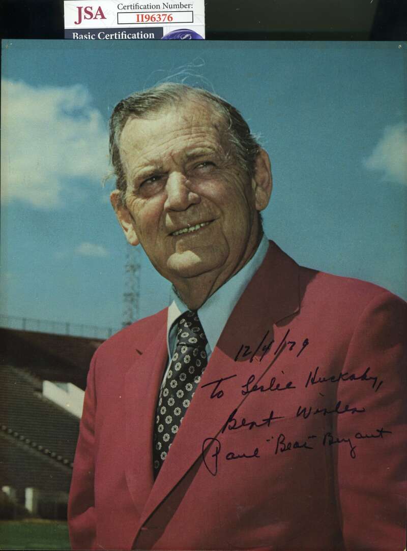 Paul Bear Bryant JSA Coa Autograph Hand Signed 8x10 Photo