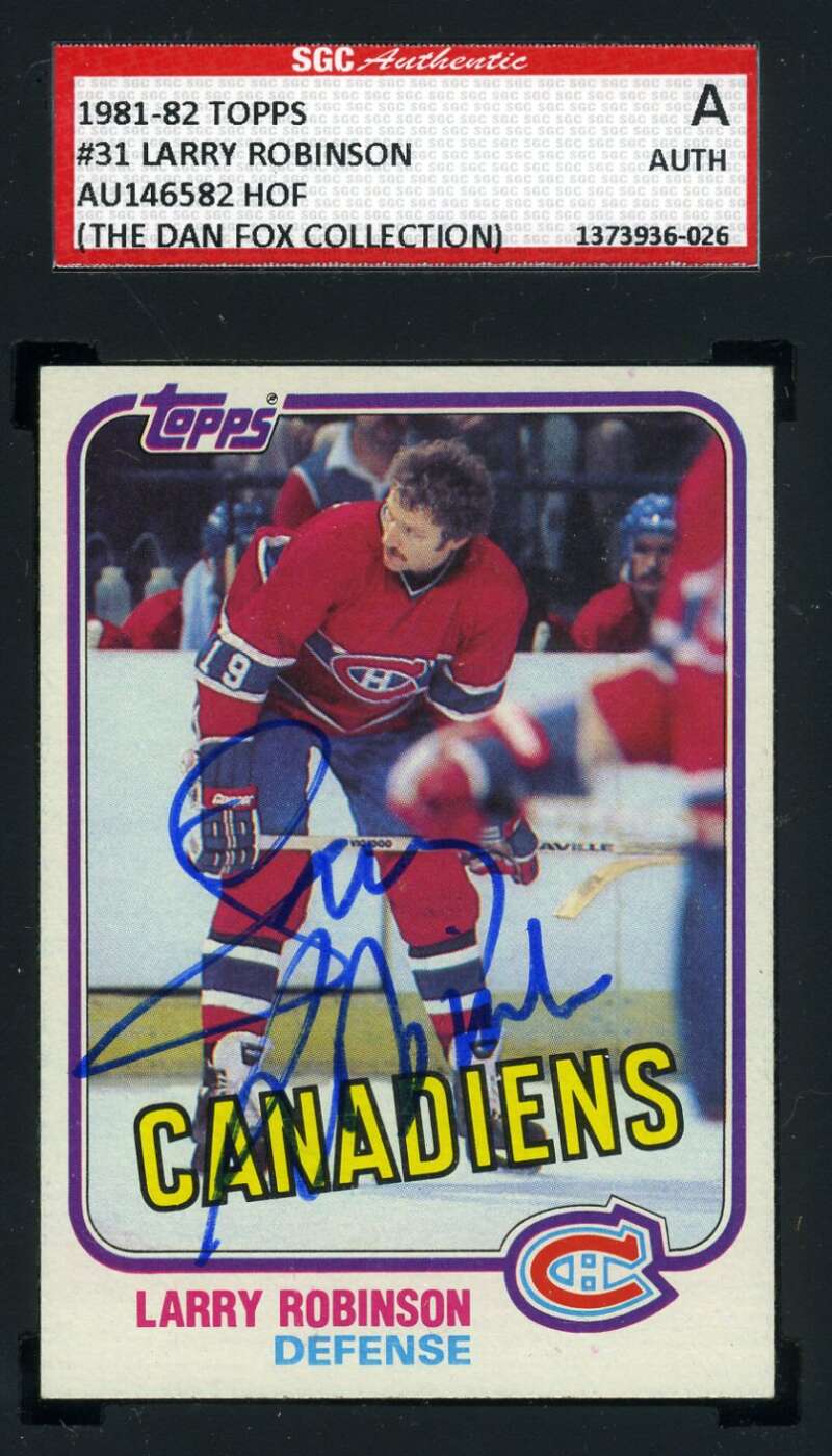 Larry Robinson 1981 82 Topps SGC Coa Autograph Authentic Hand Signed