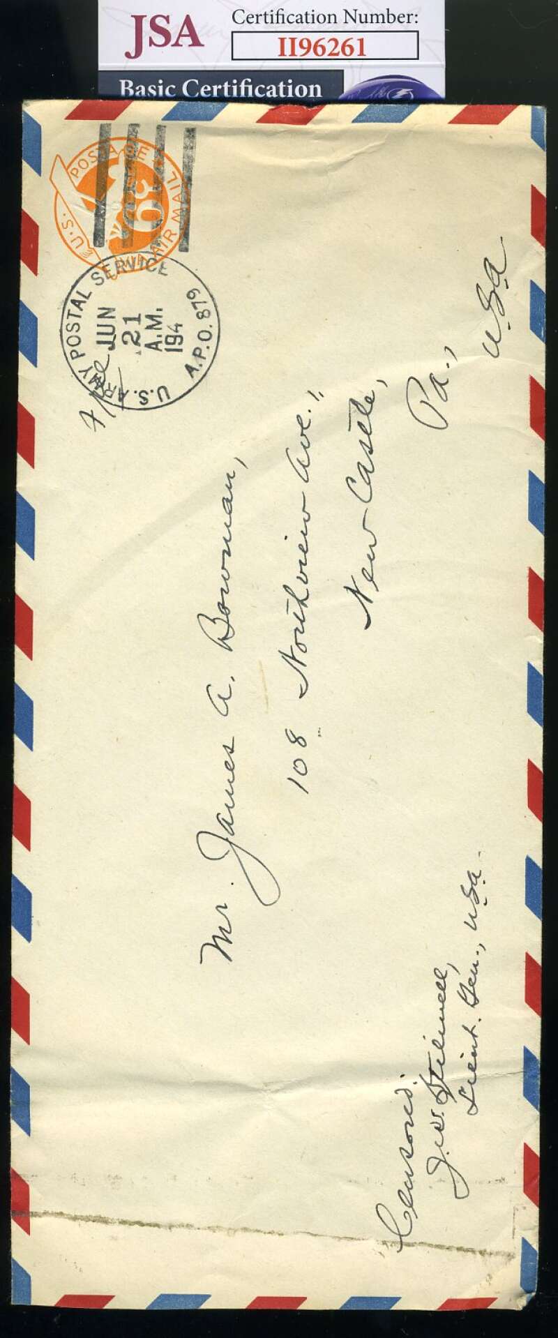 General Joseph Stilwell JSA Coa D.46 Hand Signed WWII Dated Army Envelope Autograph