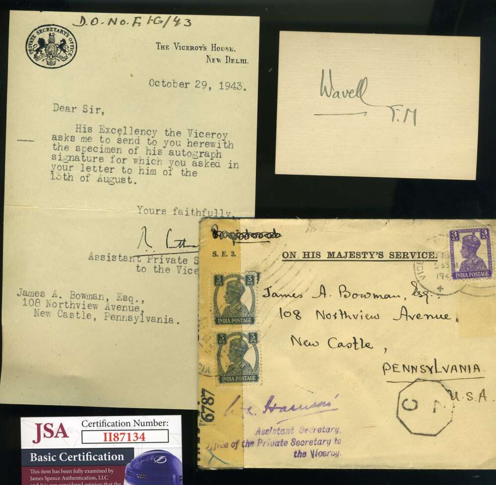 Field Marshall Alan Brooke JSA Coa Hand Signed Cut With Letter And Envelope WWII Dated Autograph