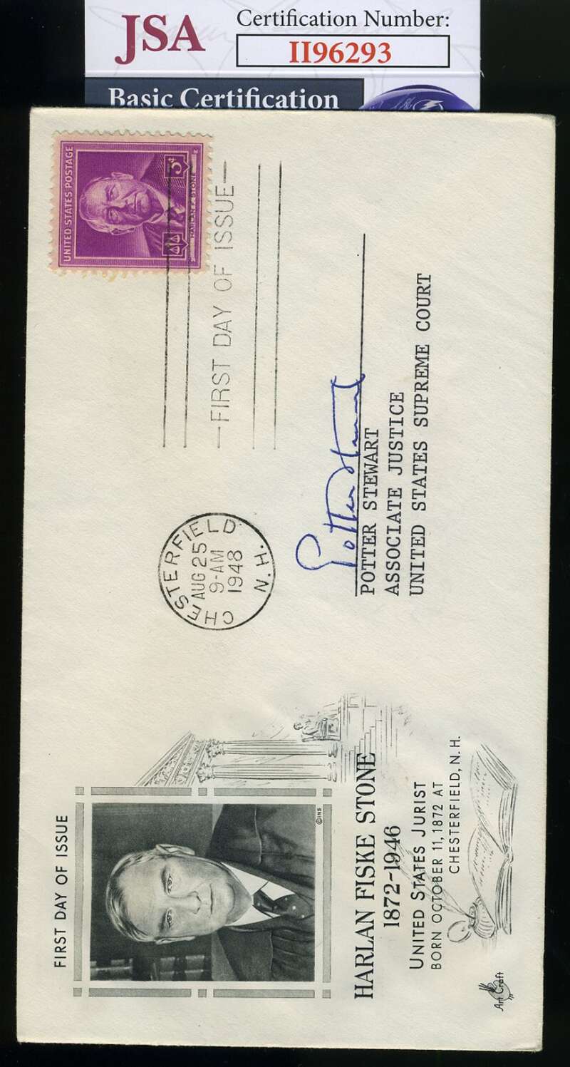 Potter Stewart JSA Coa Hand Signed Supreme Court Justice FDC Cache Autograph