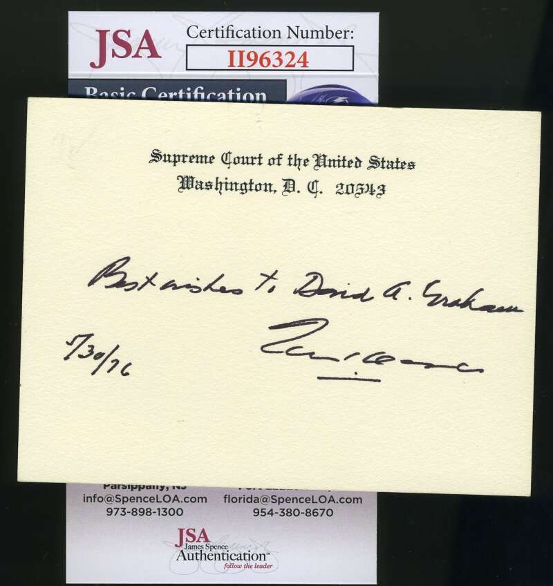 Tom Clark JSA Coa Hand Signed Supreme Court Justice Card Autograph
