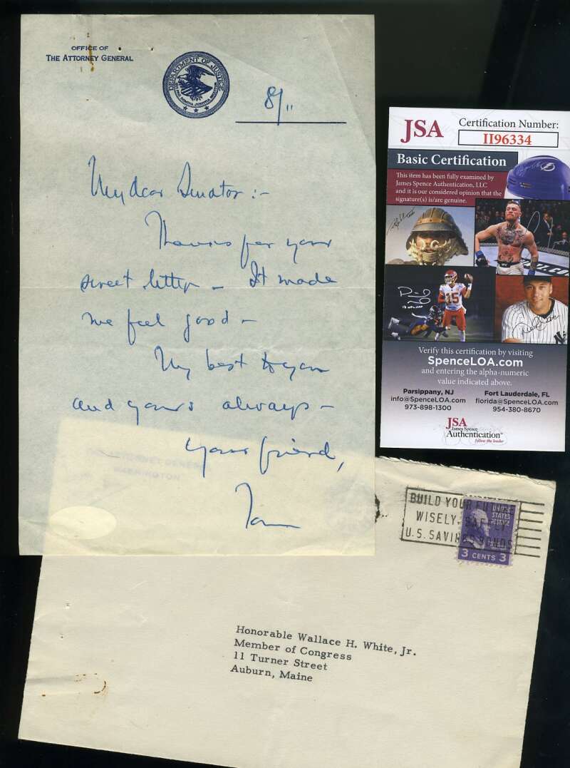 Tom Clark JSA Coa Hand Signed Supreme Court Justice Letter Autograph