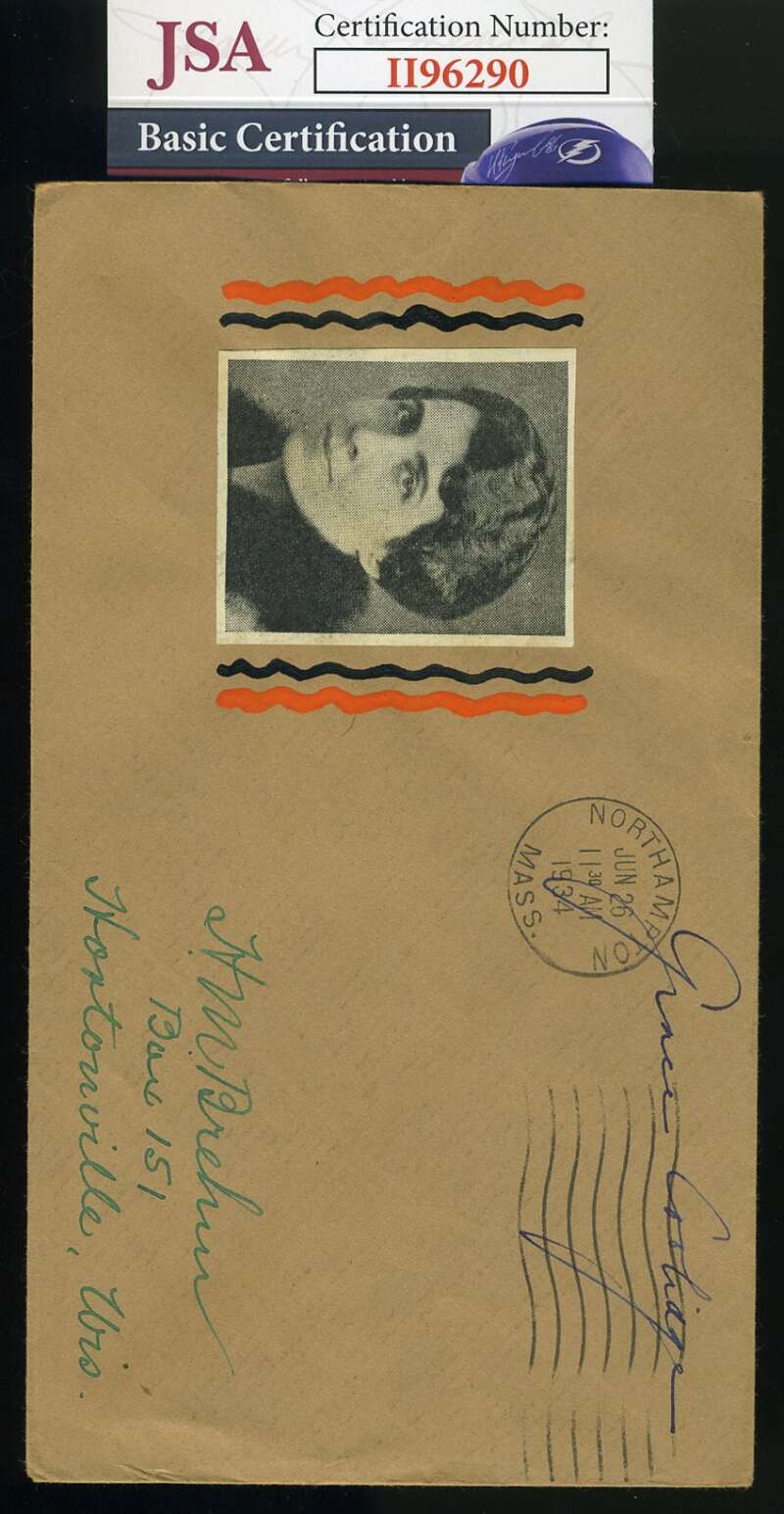 Grace Coolidge JSA Coa Hand Signed HM Brehm Art FDC Cache Autograph