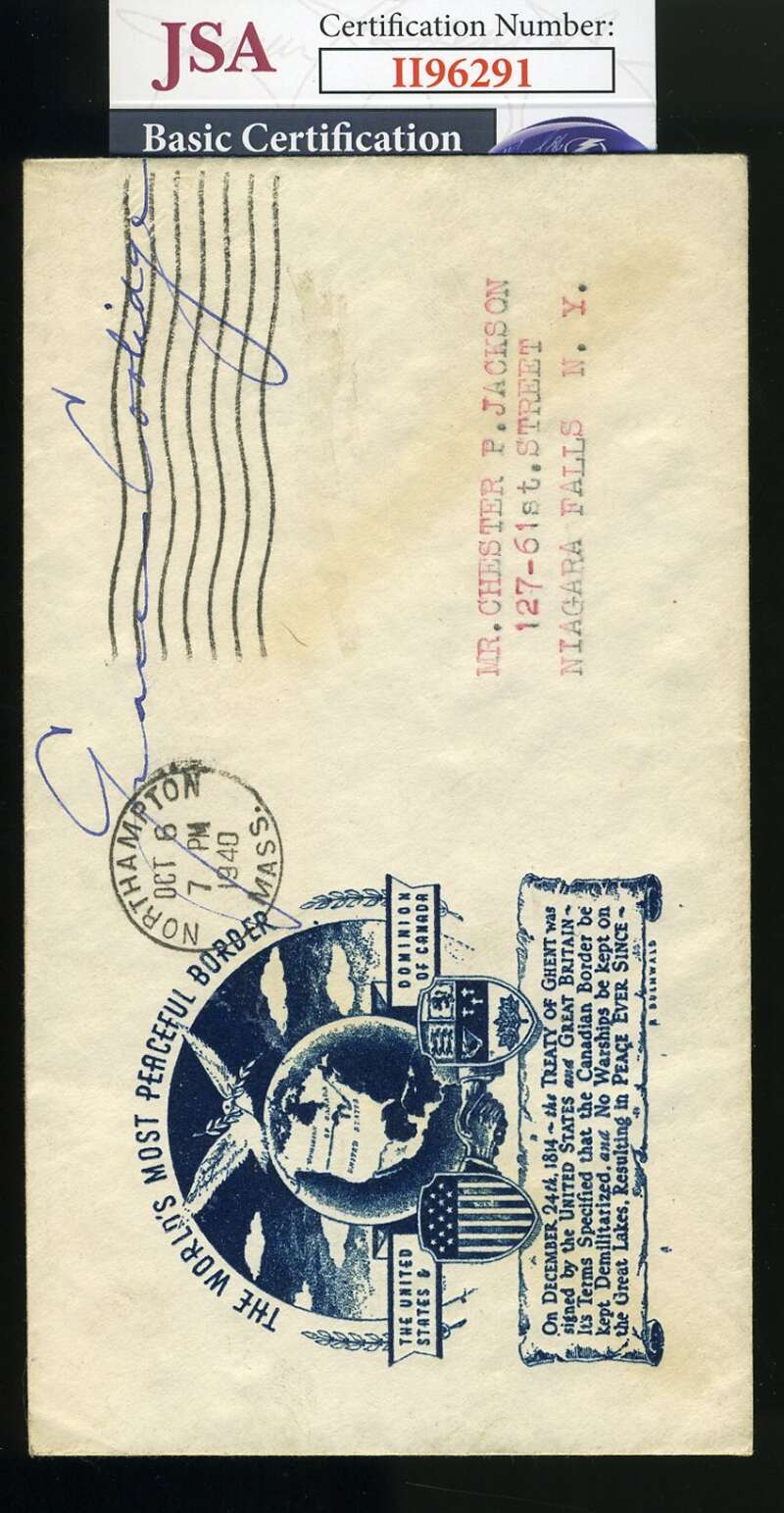 Grace Coolidge JSA Coa Hand Signed 1940 FDC Cache Autograph