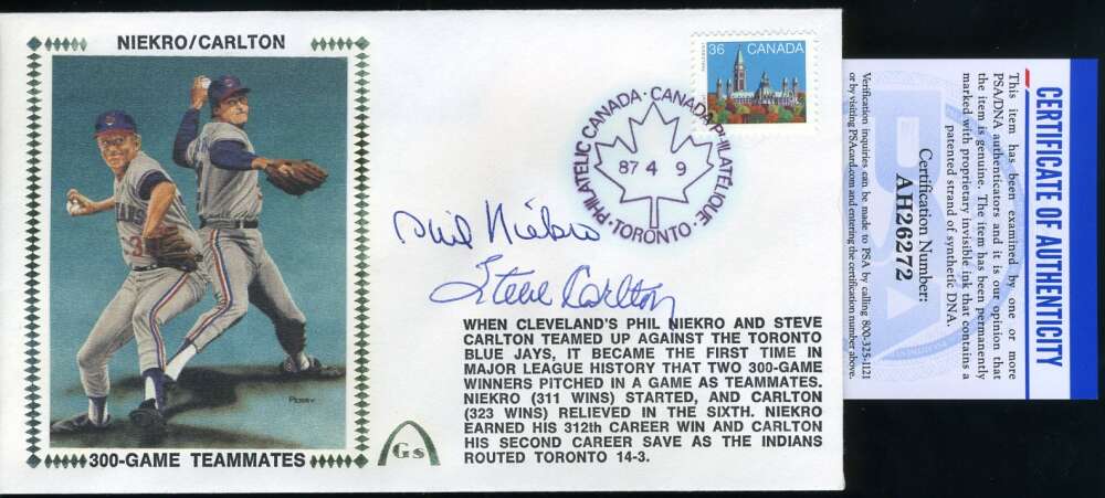 Steve Carlton Phil Niekro PSA DNA Coa Autograph Hand Signed 300 Wins FDC Cache