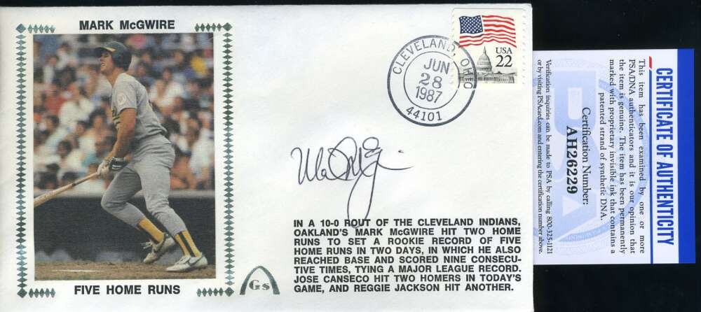 Mark McGwire PSA DNA Coa Autograph Hand Signed 1987 FDC Cache
