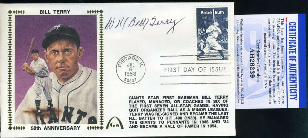Bill Terry PSA DNA Coa Autograph Hand Signed 1983 FDC Cache