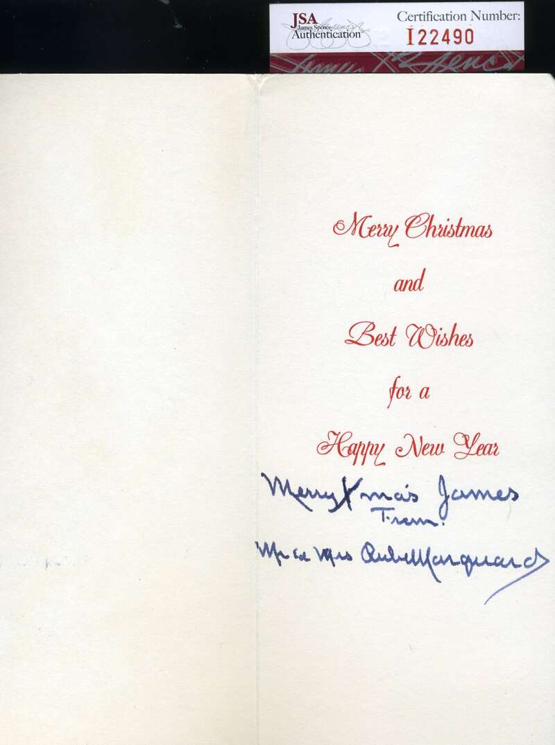 Rube Marquard JSA Coa Autograph Hand Signed Vintage Christmas Card