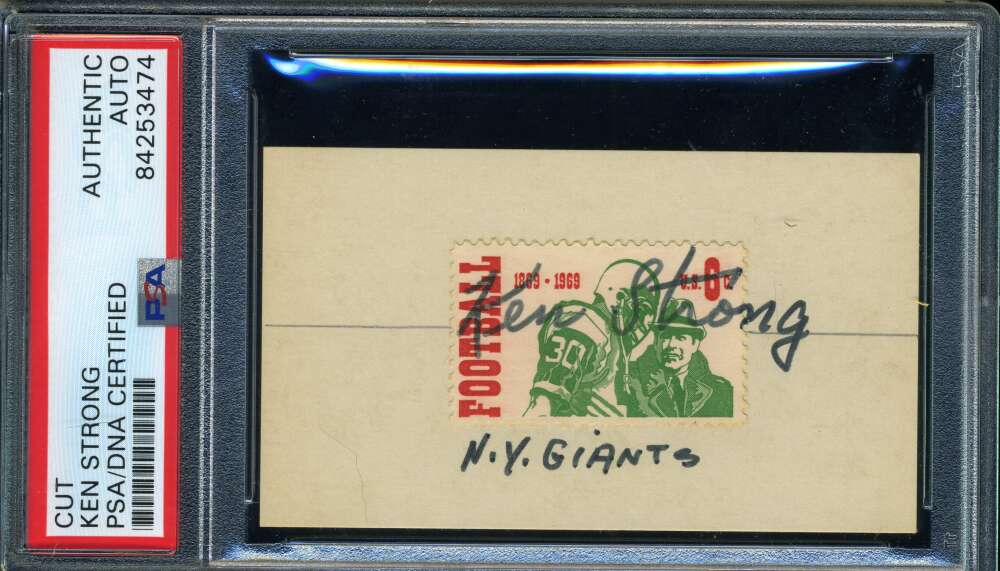 Ken Strong PSA DNA Coa Hand Signed 1969 Football Stamp Display Autograph