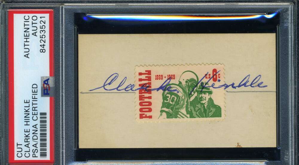 Clark Hinkle PSA DNA Coa Hand Signed 1969 Football Stamp Display Autograph