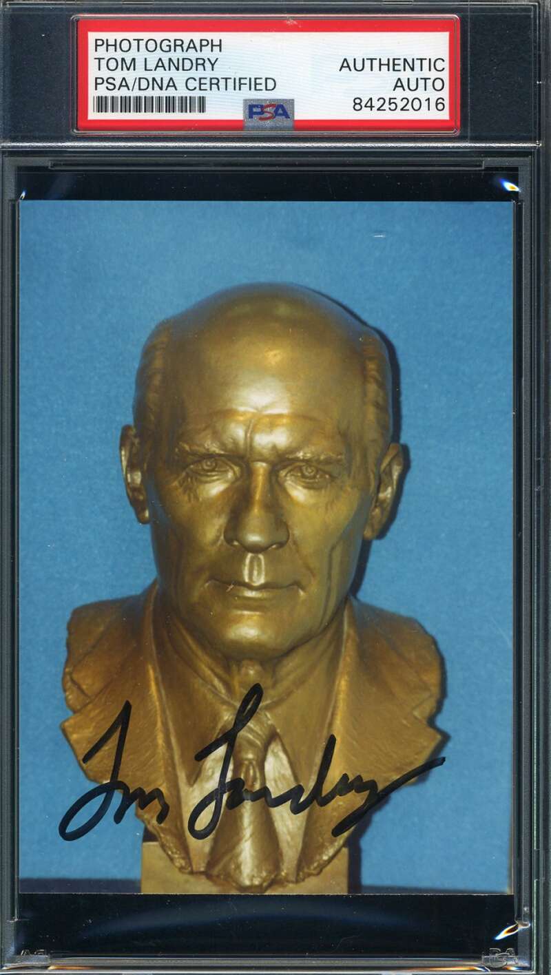 Tom Landry PSA DNA Coa Hand Signed HOF Bust Photo Autograph