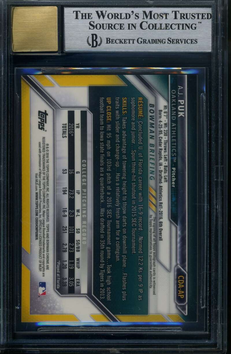 Aj Puk Beckett Nm Mt 8.5 2016 Bowman Chrome Rookie