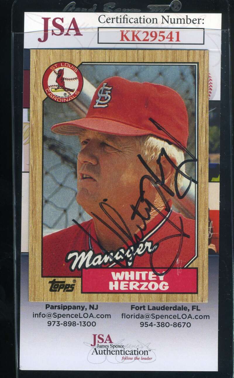Whitey Herzog JSA Coa Autograph 1987 Topps Hand Signed