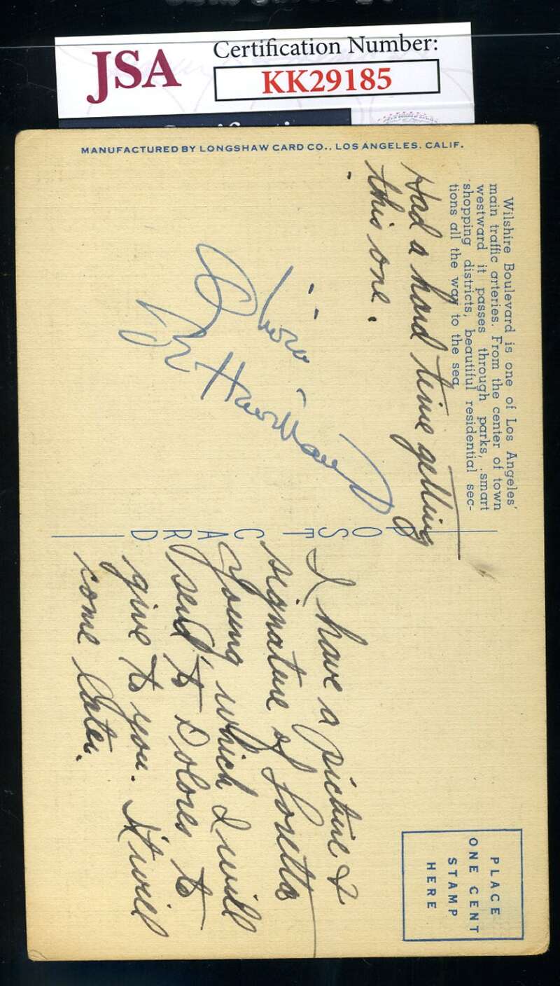 Olivia DeHavilland JSA Coa Signed Vintage Postcard Autograph