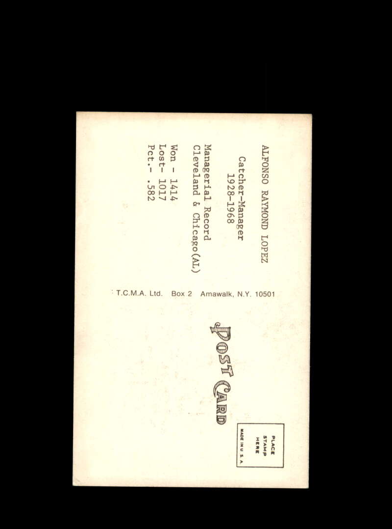 Al Lopez Hand Signed 1975 TCMA Postcard  Autograph