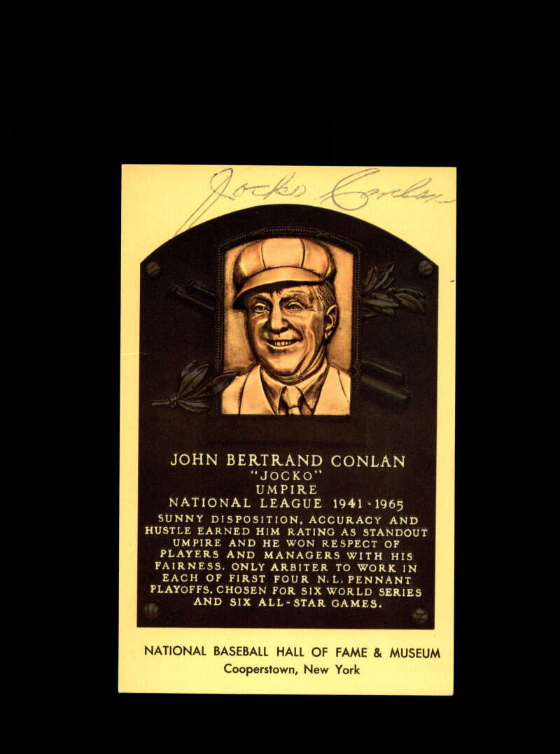 Jocko Conlan Hand Signed Gold Hall Of Fame Plaque Postcard  Autograph