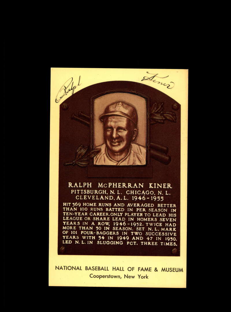 Ralph Kiner Hand Signed Gold Hall Of Fame Plaque Postcard  Autograph