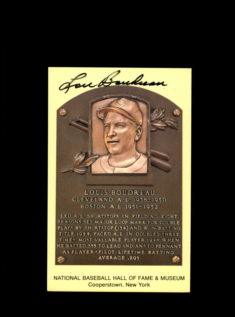 Lou Boudreau Hand Signed Gold Hall Of Fame Plaque Postcard  Autograph