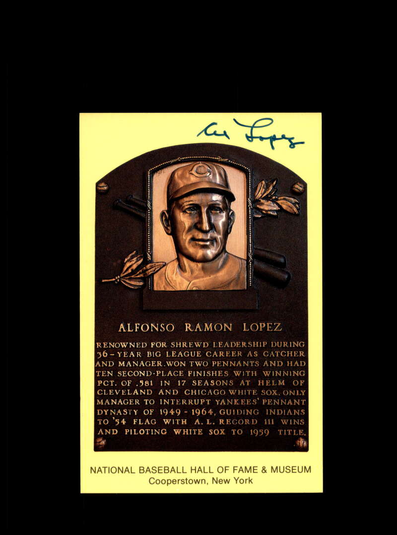 Al Lopez Hand Signed Gold Hall Of Fame Plaque Postcard  Autograph