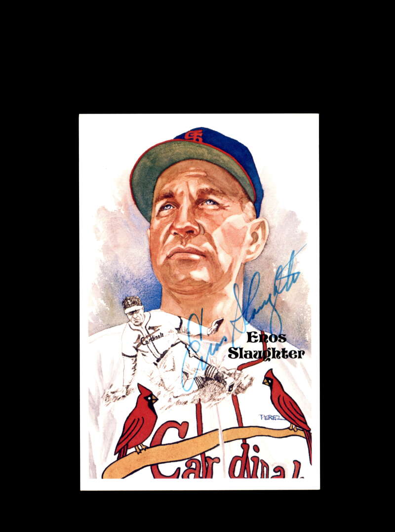 Enos Slaughter Hand Signed Perez Steele Postcard  Autograph